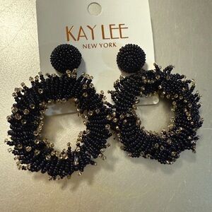 Kay Lee New York Black Beaded Hoop Earrings